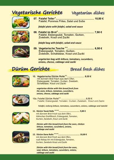 Vegetarische & Dürüm Gerichte
